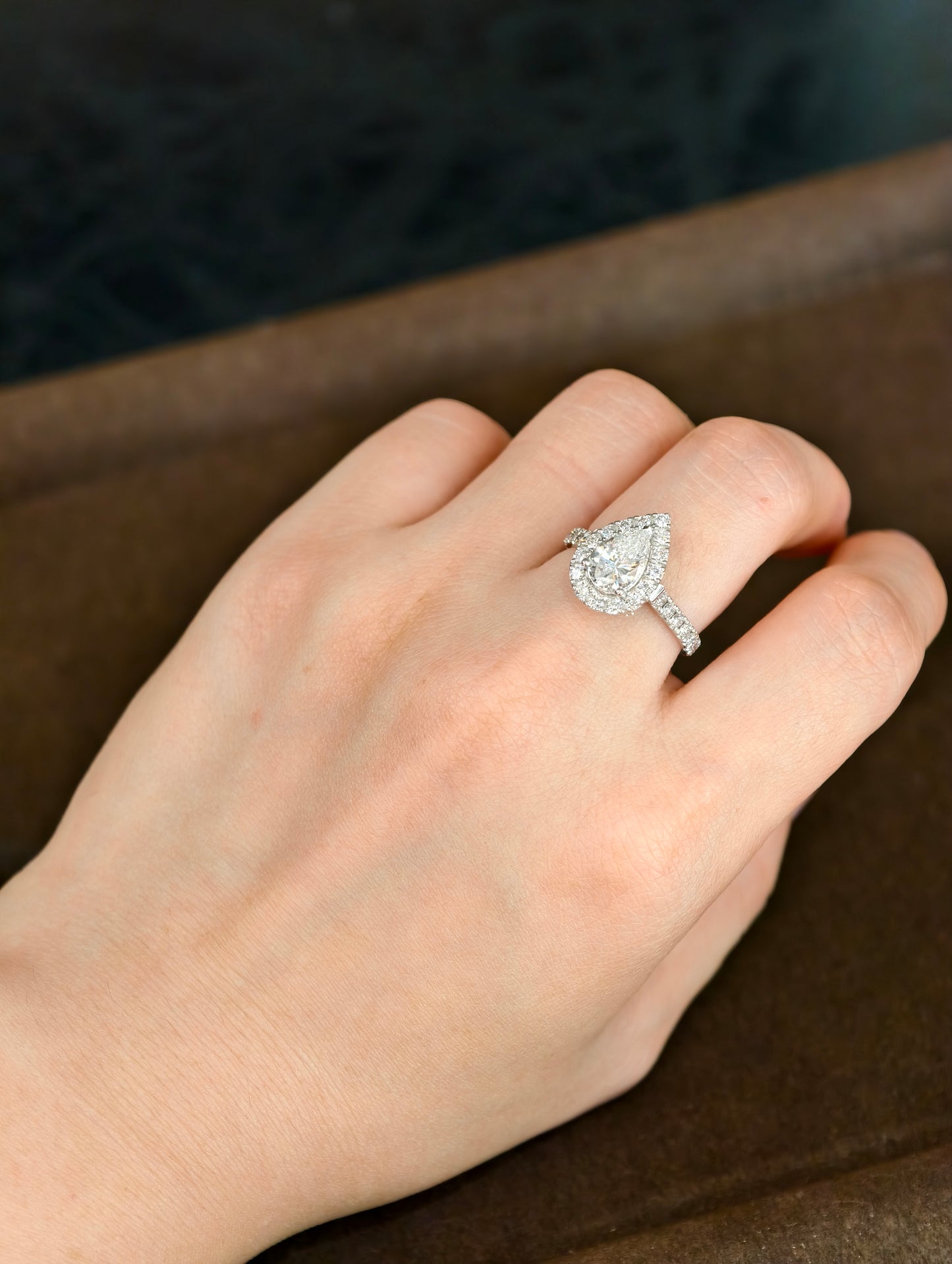 18K Gold Lab-Grown Diamond Pear-Shaped Halo Ring | IGI Certified