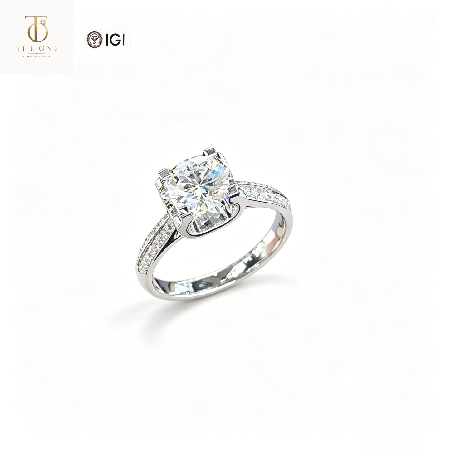Round Brilliant Pavé Lab Diamond Engagement Ring | 1.02ct D Color | 18K Solid White Gold | TR00209