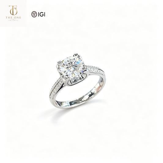 Round Brilliant Pavé Lab Diamond Engagement Ring | 1.02ct D Color | 18K Solid White Gold | TR00209