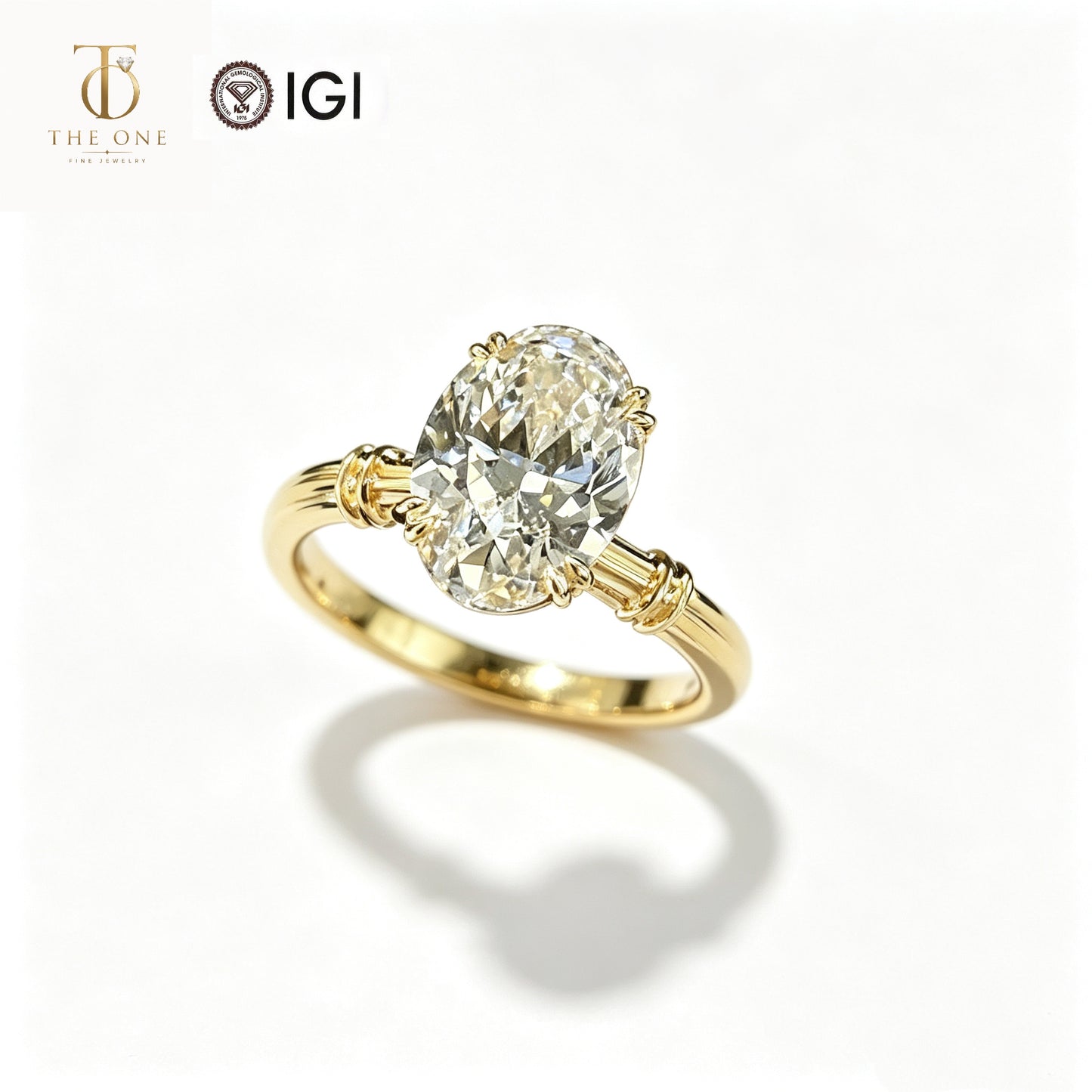 Oval Cut Side Stone Lab Diamond Engagement Ring | 3.000ct D Color | 18K Solid Yellow Gold | TR00141