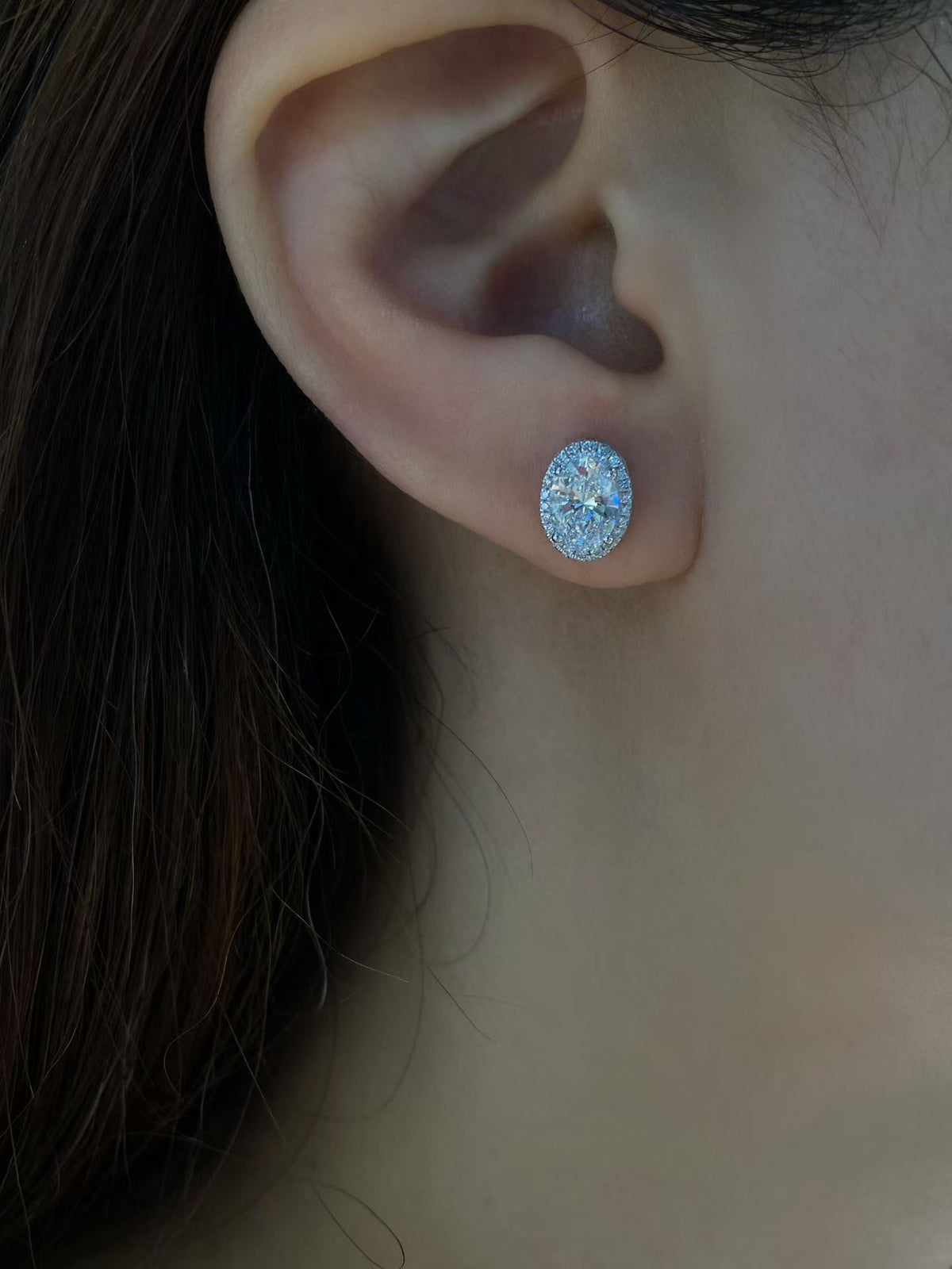 Platinum2.01ct Oval Halo Lab Diamond Stud Earrings