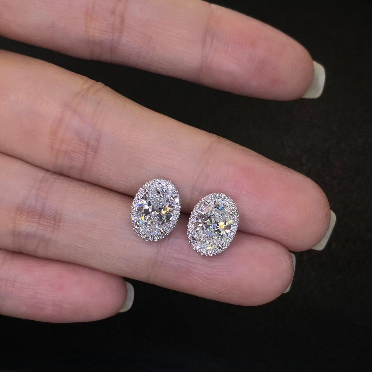 Platinum 3ct Oval Halo Lab Diamond Stud Earrings